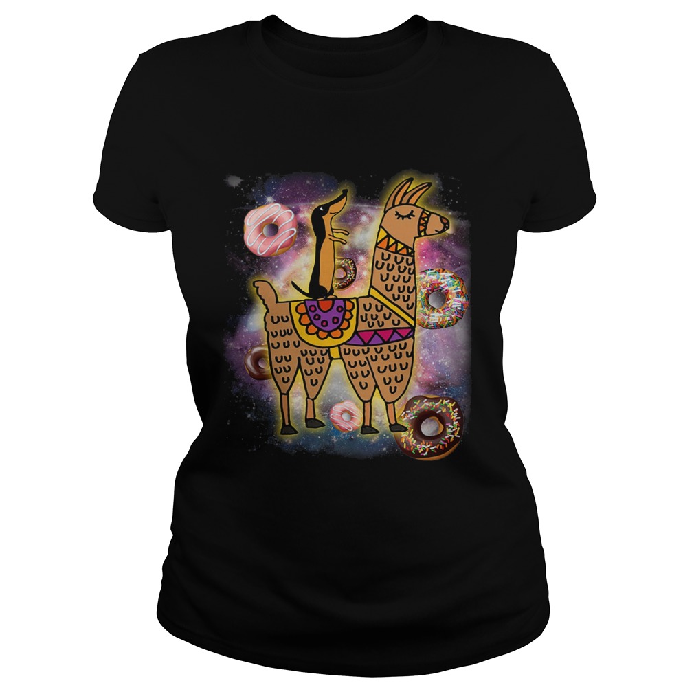 Space Dachshund Riding Llama and Donuts GalaxyDachshund Shirt Classic Ladies
