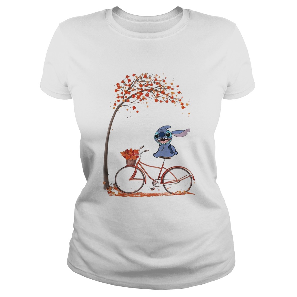 Stitch riding bicycle autumn leaf tree Classic Ladies