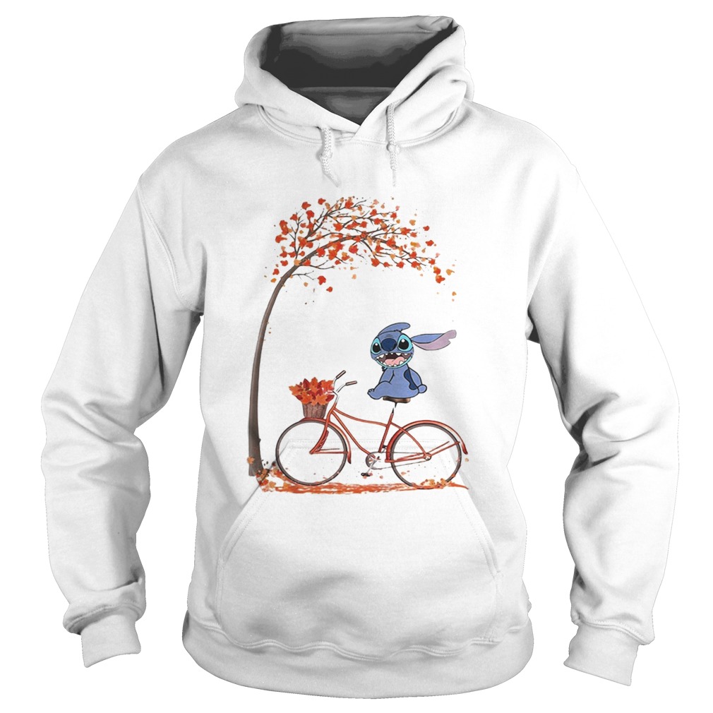Stitch riding bicycle autumn leaf tree Hoodie