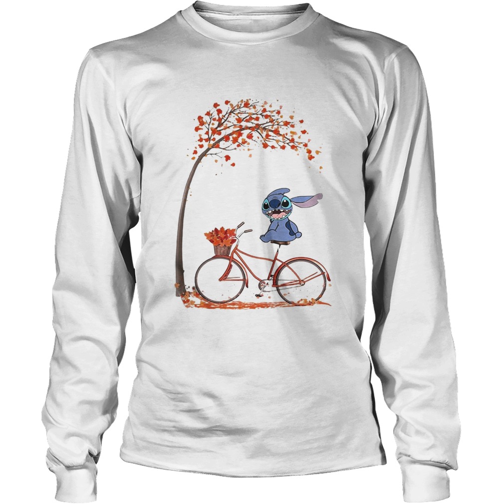 Stitch riding bicycle autumn leaf tree LongSleeve