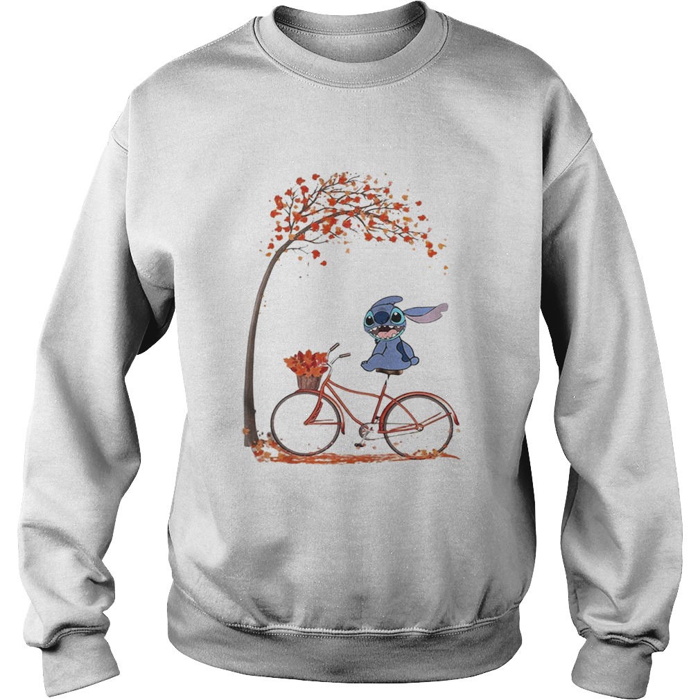 Stitch riding bicycle autumn leaf tree Sweatshirt