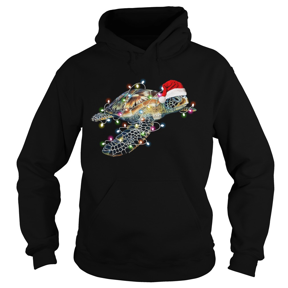 Turtle with Chirstmas hat and light Hoodie