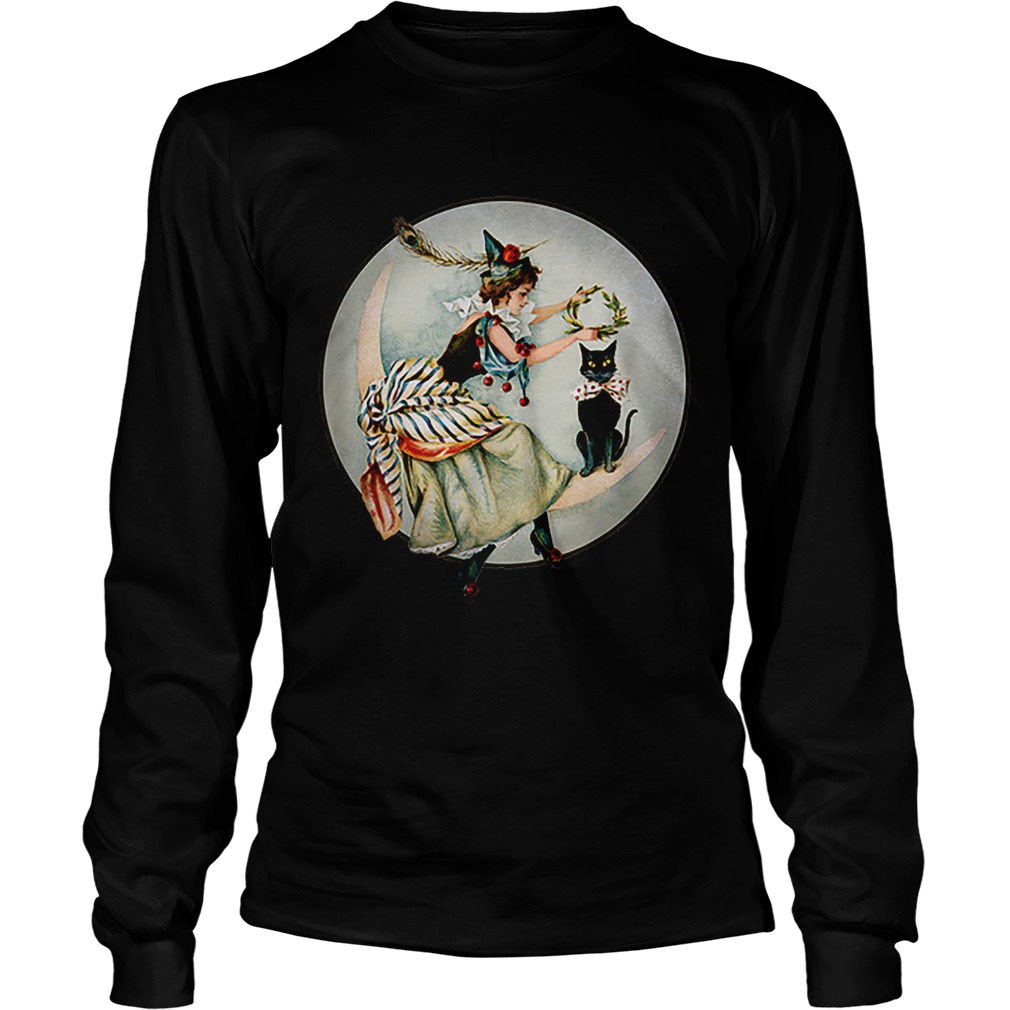 Awesome The Black Cat Magazine Vintage Halloween Woman And Cat LongSleeve