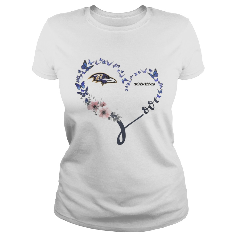 Baltimore Ravens Heart Butterfly And Flowers Shirt Classic Ladies