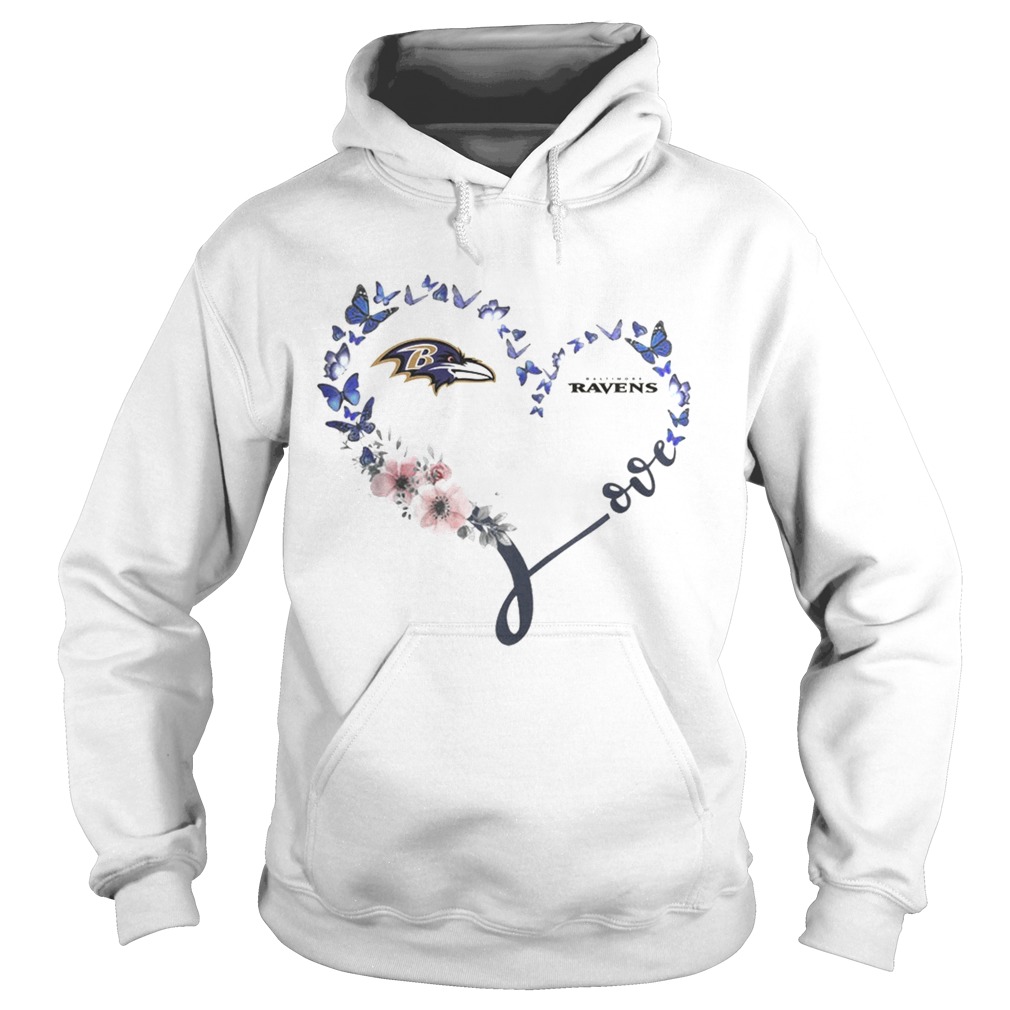 Baltimore Ravens Heart Butterfly And Flowers Shirt Hoodie