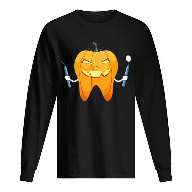 Beautiful Dentist Halloween Night Pumpkin Scrubs Scary Gift Long Sleeved T-shirt 