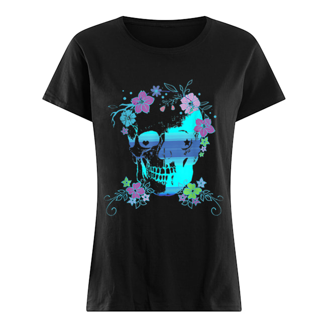Beautiful Skull and Flowers, Halloween, Rave, Concert Classic Women's T-shirt