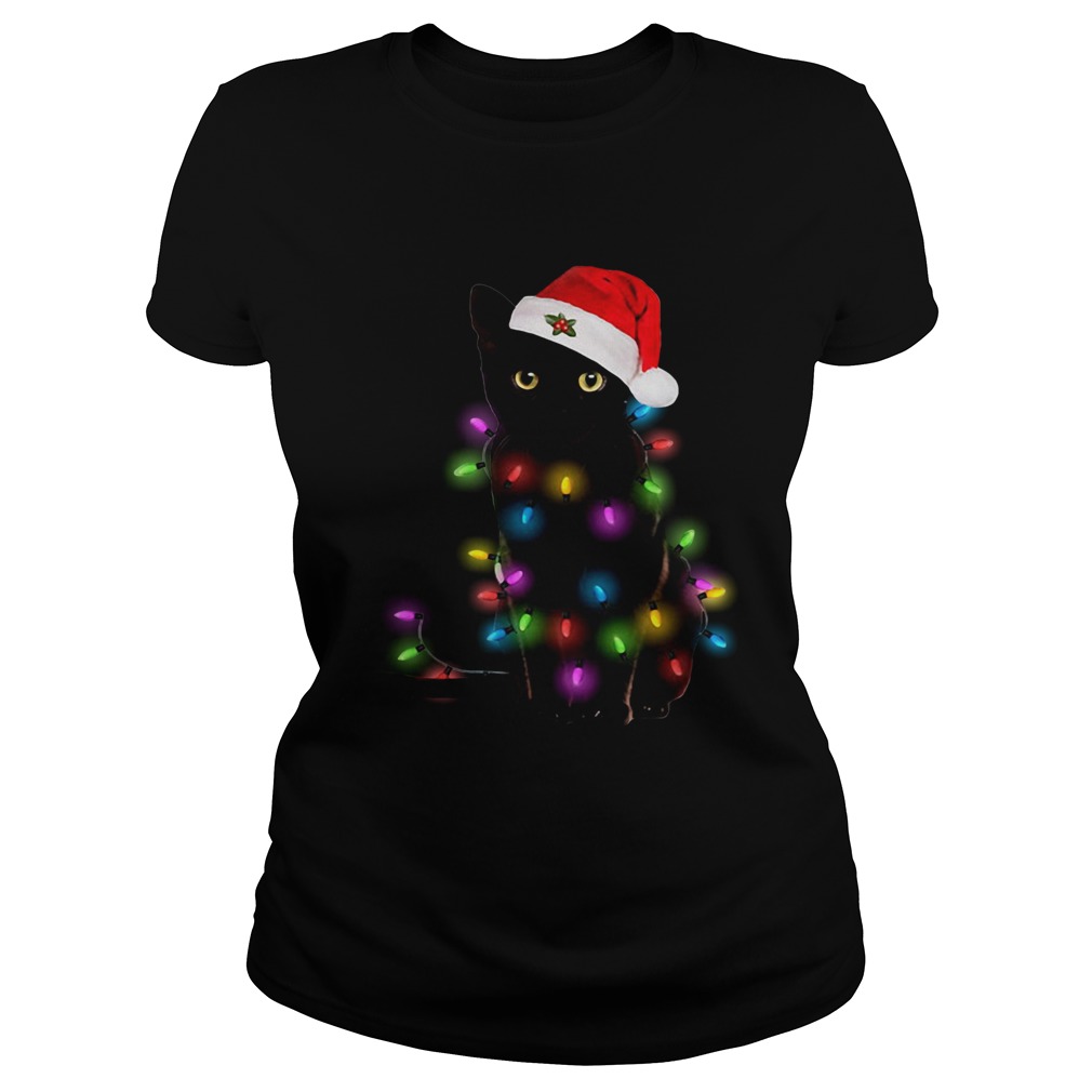 Black Cat Christmas Lights Shirt Classic Ladies