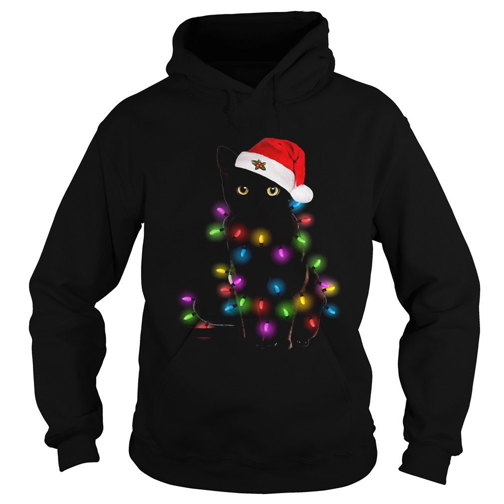 Black Cat Christmas Lights Shirt Hoodie