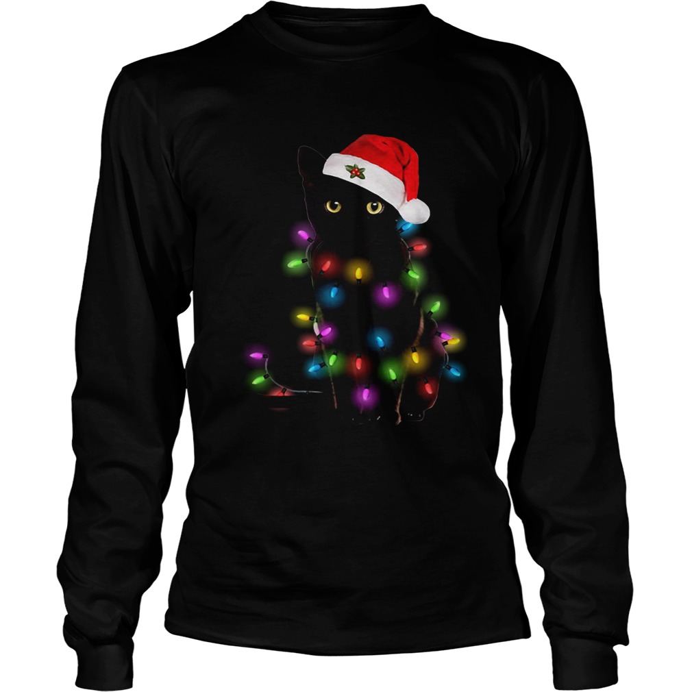 Black Cat Christmas Lights Shirt LongSleeve