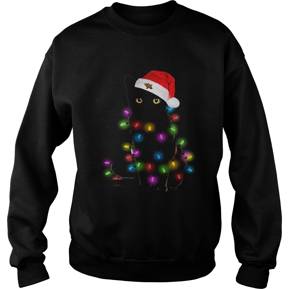 Black Cat Christmas Lights Shirt Sweatshirt