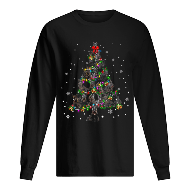 Black Scottie Christmas Tree T-Shirt Long Sleeved T-shirt 