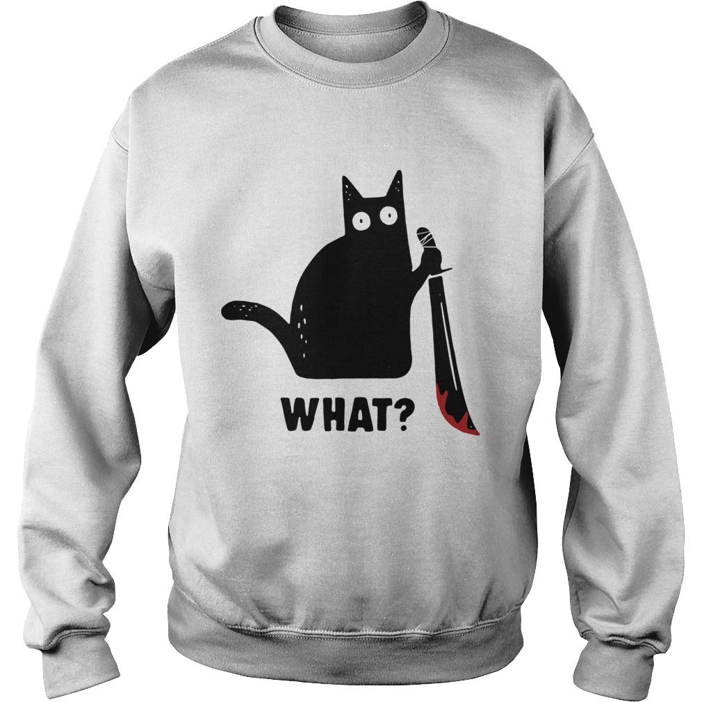 Black cat murderous holding knife Halloween Sweatshirt