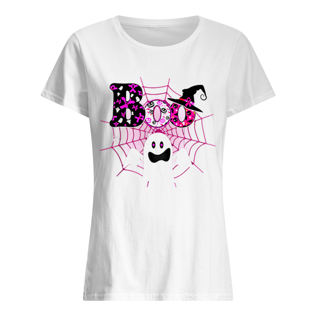 Boo Breast Cancer Awareness Ghost Halloween Ribbon Classic Women's T-shirt