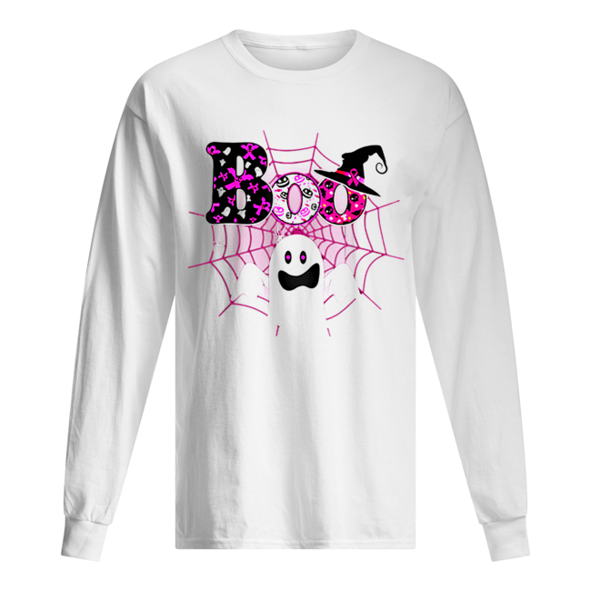 Boo Breast Cancer Awareness Ghost Halloween Ribbon Long Sleeved T-shirt 