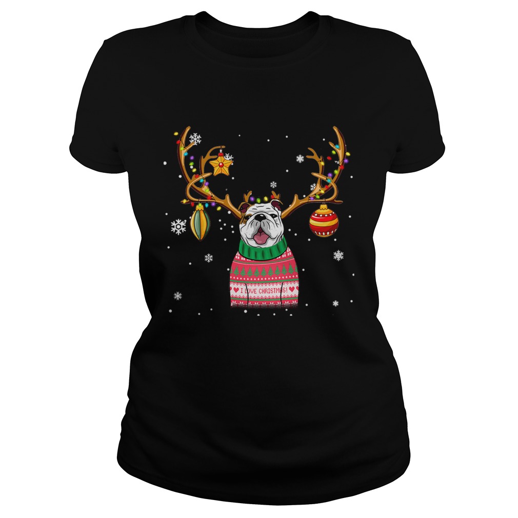 Bulldog Reindeer Christmas Holiday Funny TShirt Classic Ladies