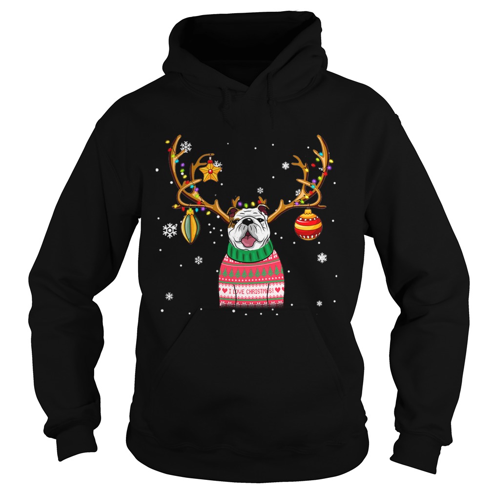 Bulldog Reindeer Christmas Holiday Funny TShirt Hoodie