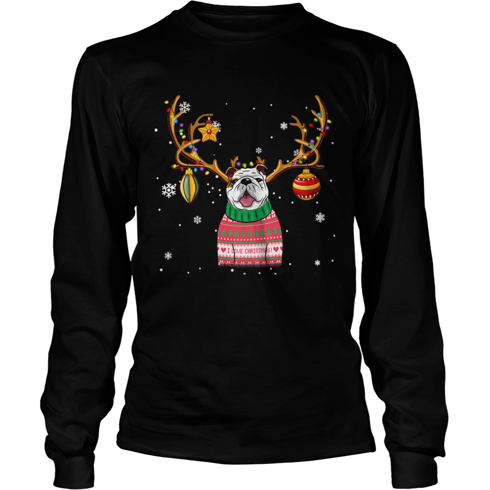 Bulldog Reindeer Christmas Holiday Funny TShirt LongSleeve