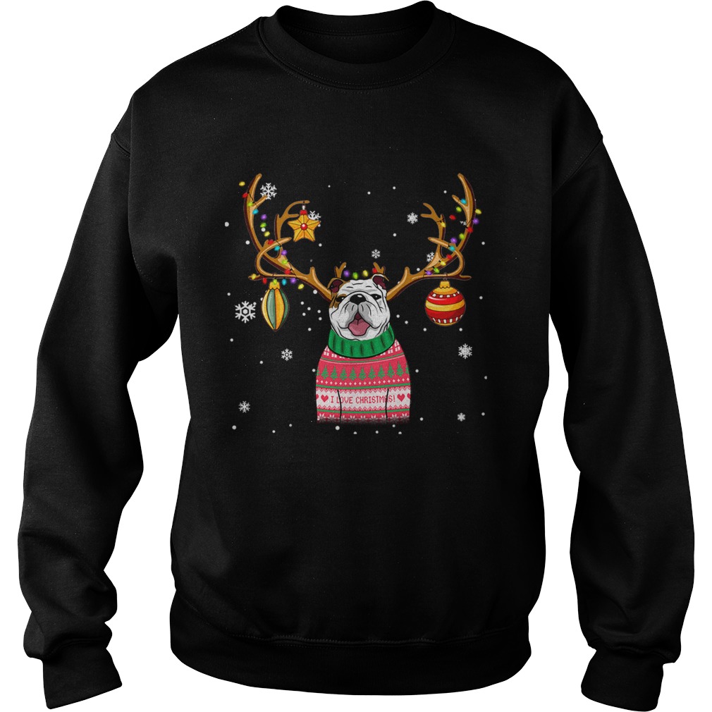 Bulldog Reindeer Christmas Holiday Funny TShirt Sweatshirt