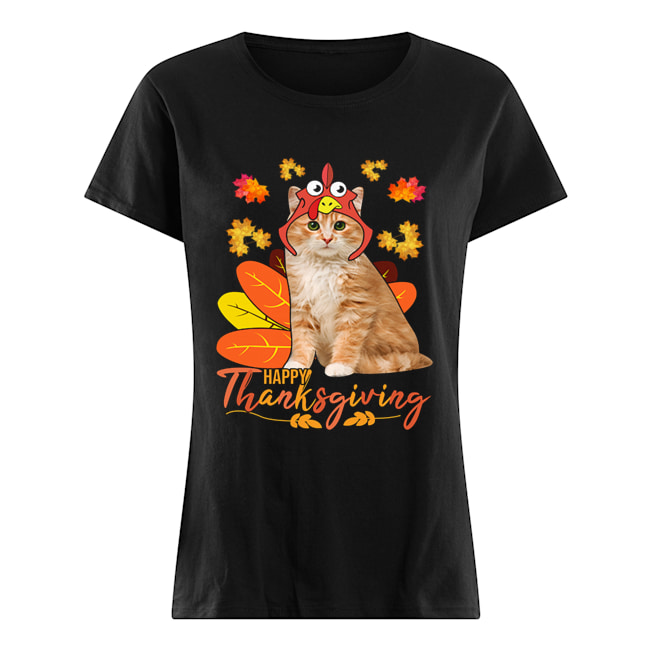 Cat Happy ThanksGiving Funny Cat Lover Gift T-Shirt Classic Women's T-shirt