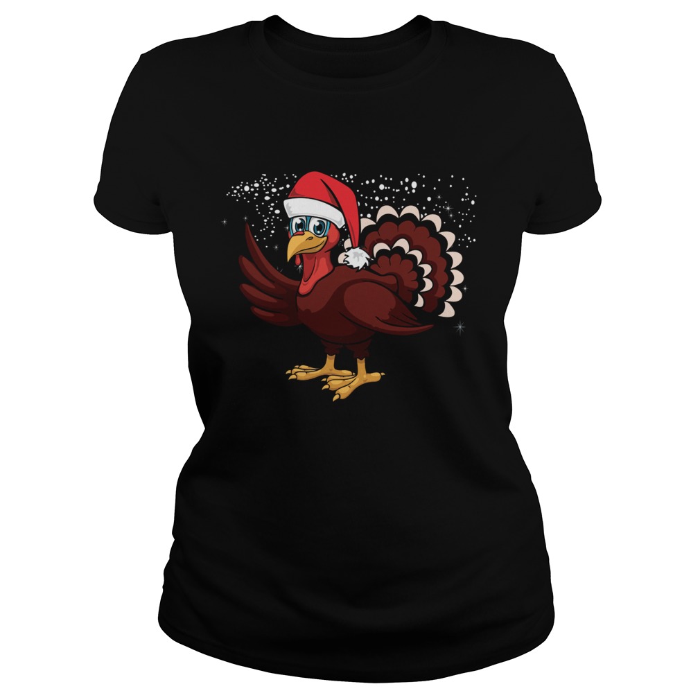 Christmas Turkey Santa Hat Shirt Classic Ladies