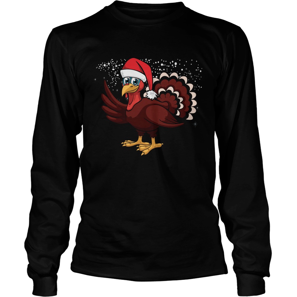 Christmas Turkey Santa Hat Shirt LongSleeve
