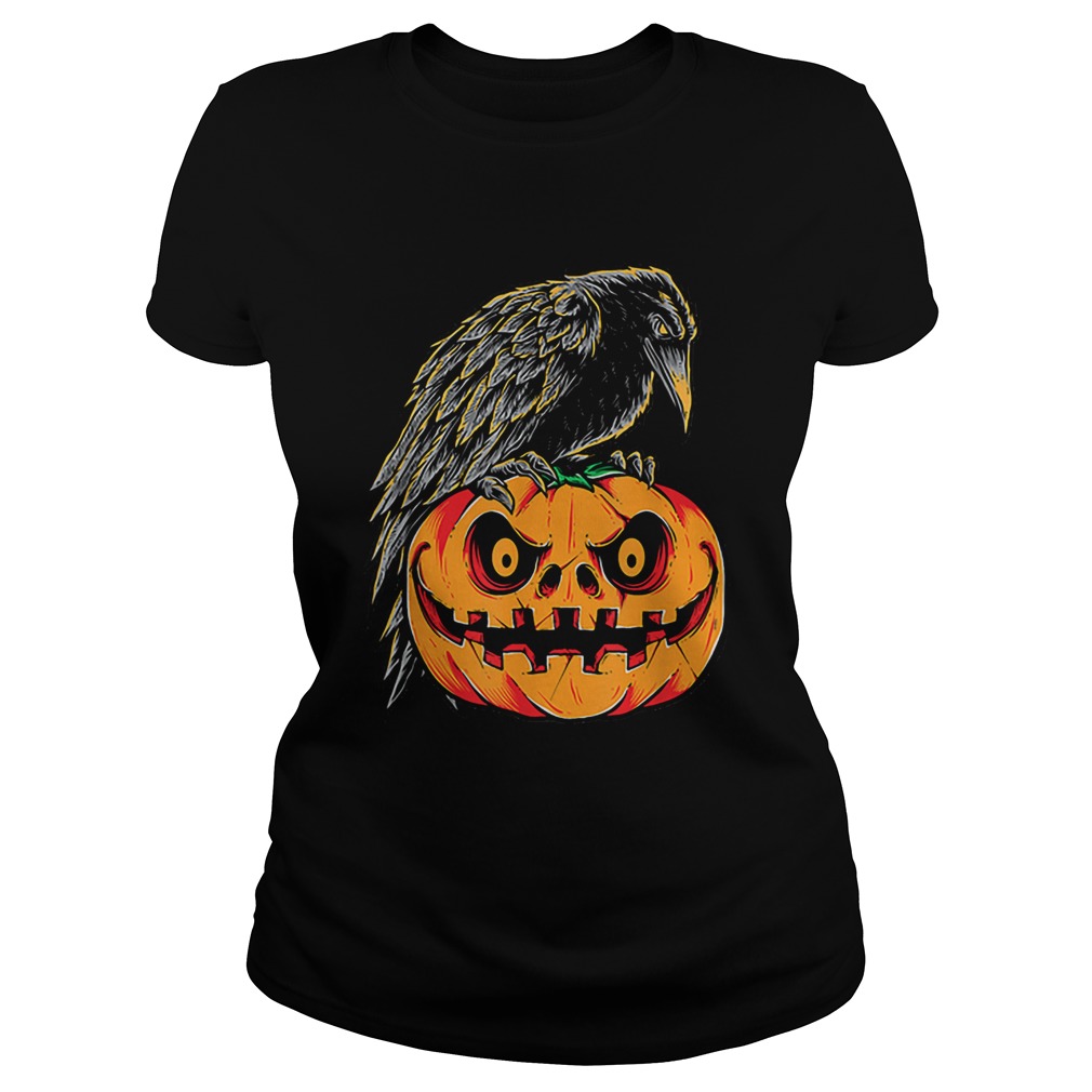 Creepy Black Raven Retro Vintage Pumpkin Halloween Classic Ladies
