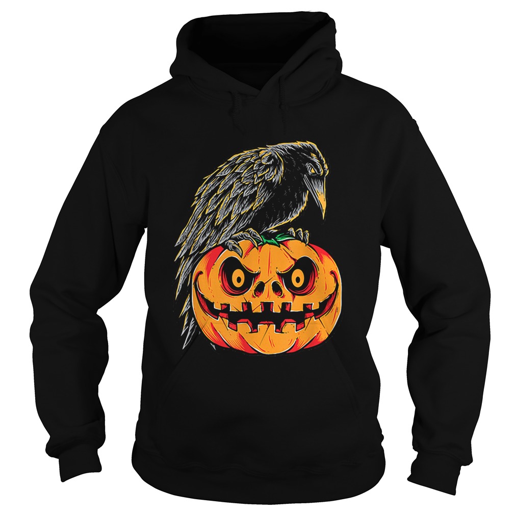 Creepy Black Raven Retro Vintage Pumpkin Halloween Hoodie