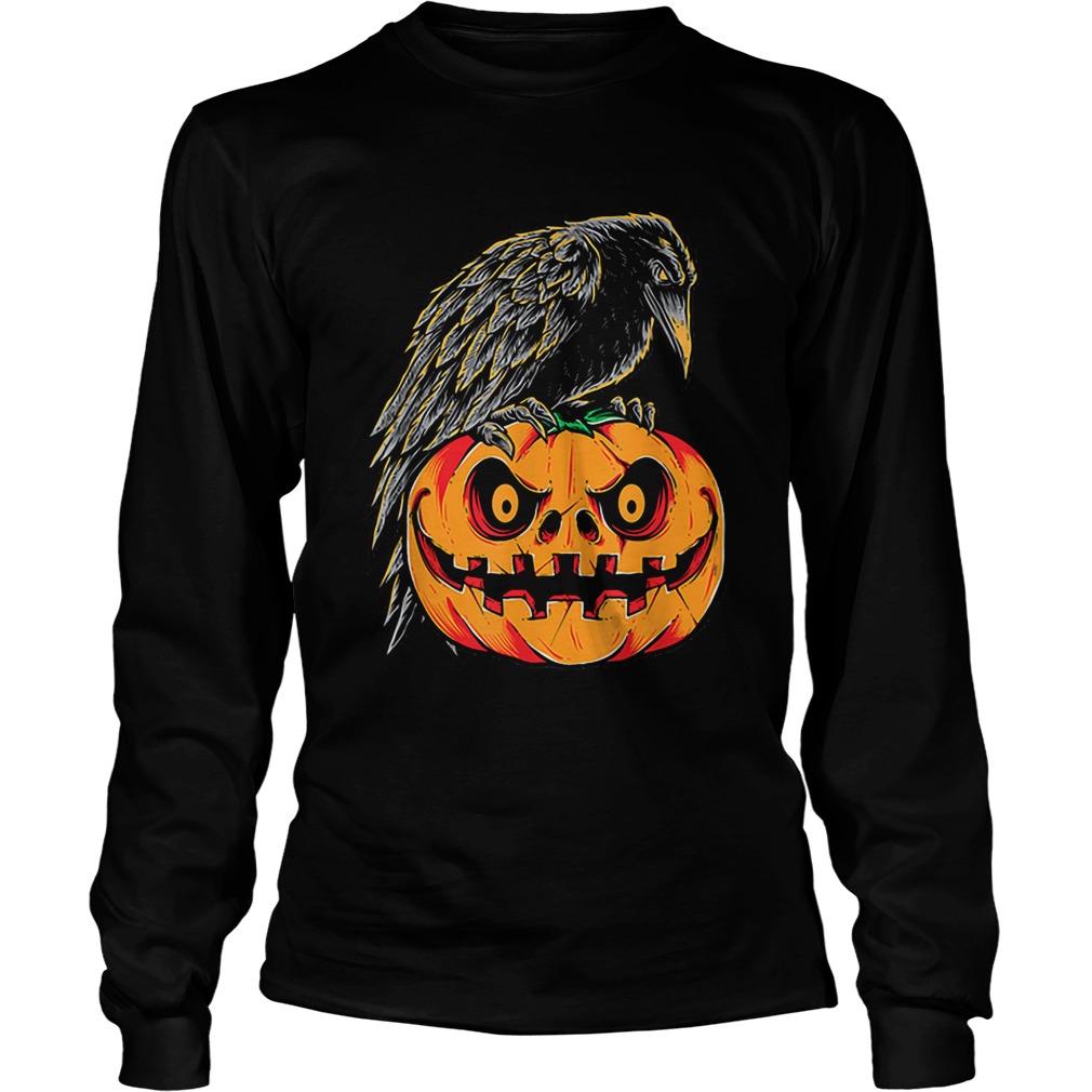 Creepy Black Raven Retro Vintage Pumpkin Halloween LongSleeve