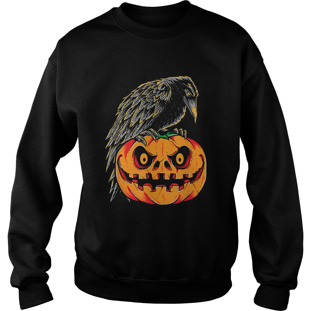 Creepy Black Raven Retro Vintage Pumpkin Halloween Sweatshirt