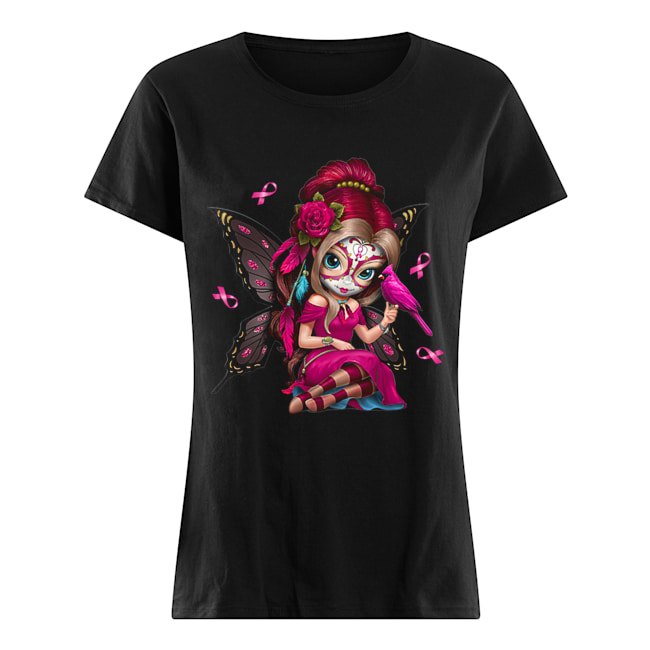 Cute Breast Cancer Girl Sugar Skull Costume Halloween T-Shirt Classic Women's T-shirt