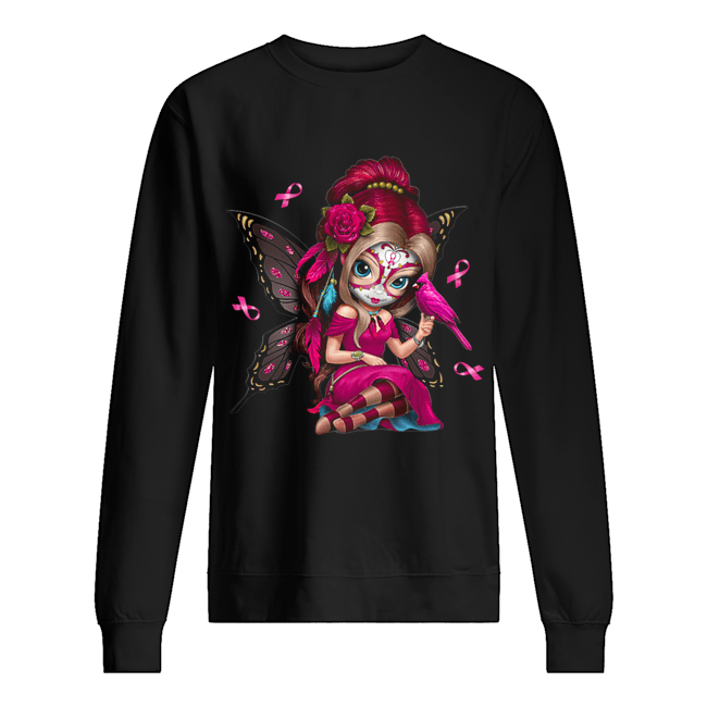 Cute Breast Cancer Girl Sugar Skull Costume Halloween T-Shirt Unisex Sweatshirt