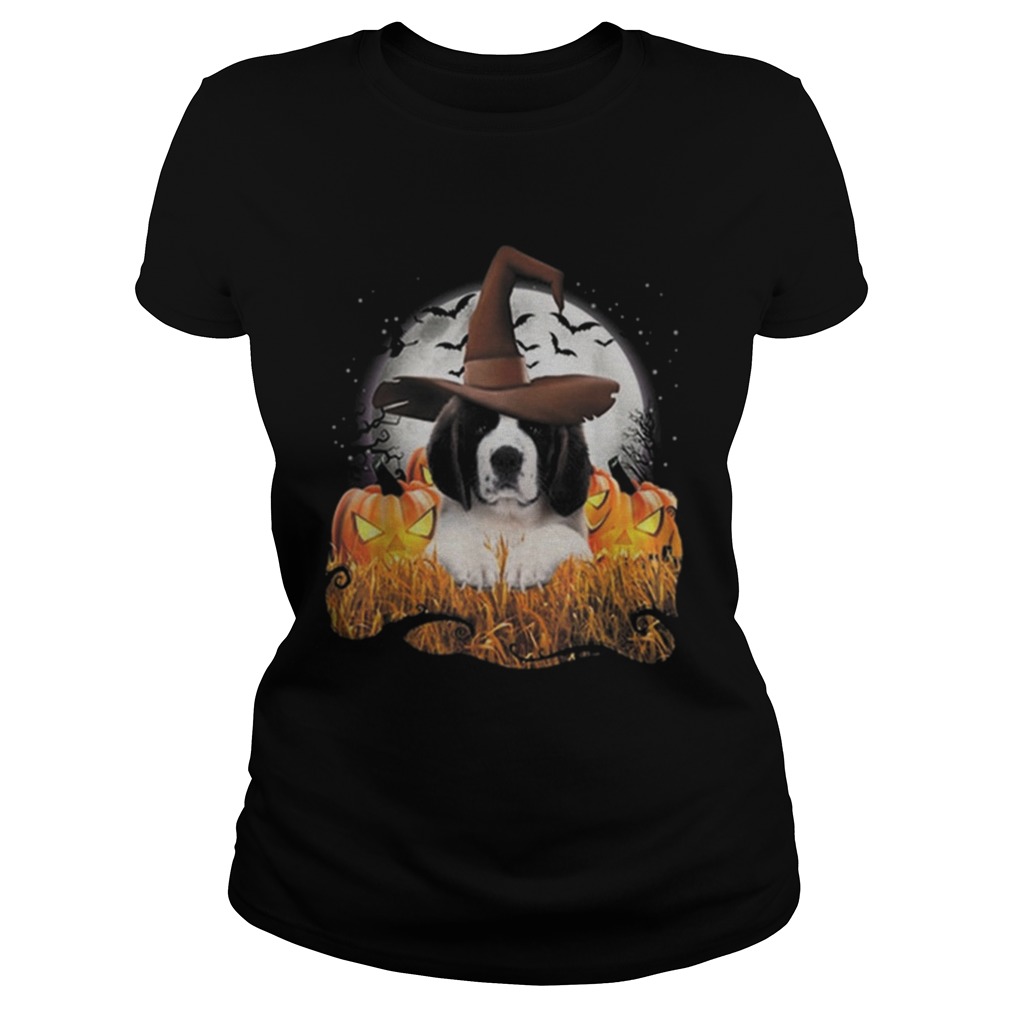 Cute Saint Bernard dog witch on Halloween pumpkin Classic Ladies