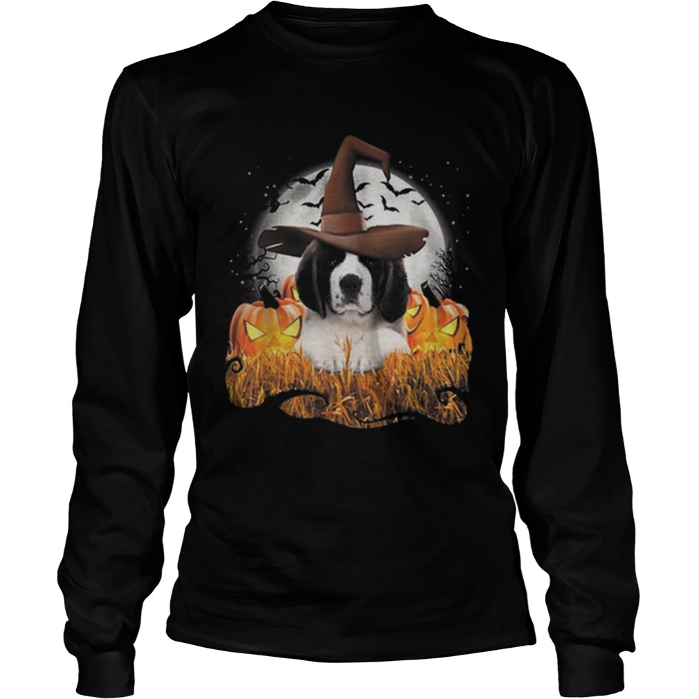 Cute Saint Bernard dog witch on Halloween pumpkin LongSleeve