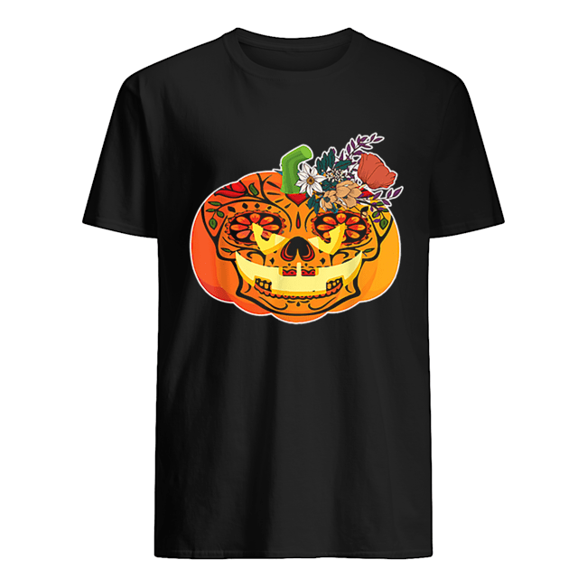 Day of the Dead Sugar skull in Pumpkin Halloween shirt