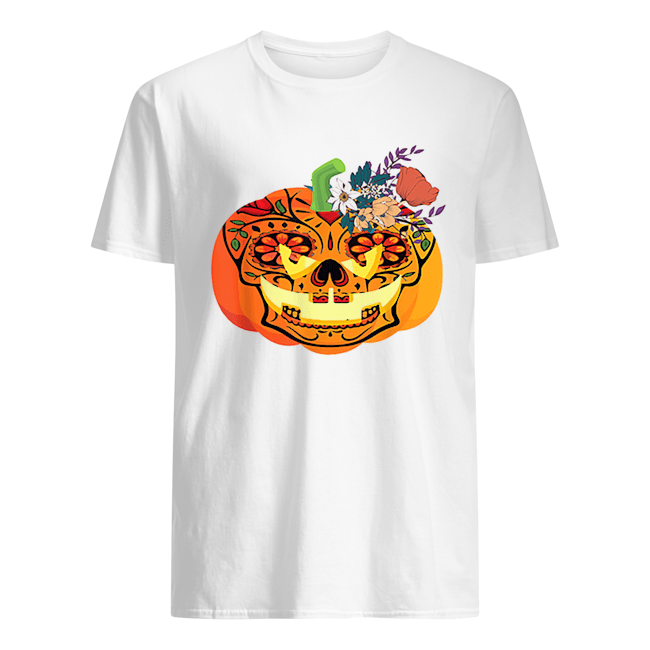 Day of the Dead Sugar skull in Pumpkin Halloween shirt