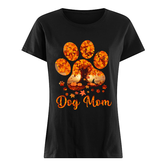 Dog Mom Autumn Leaves Halloween T-Shirt Classic Women's T-shirt