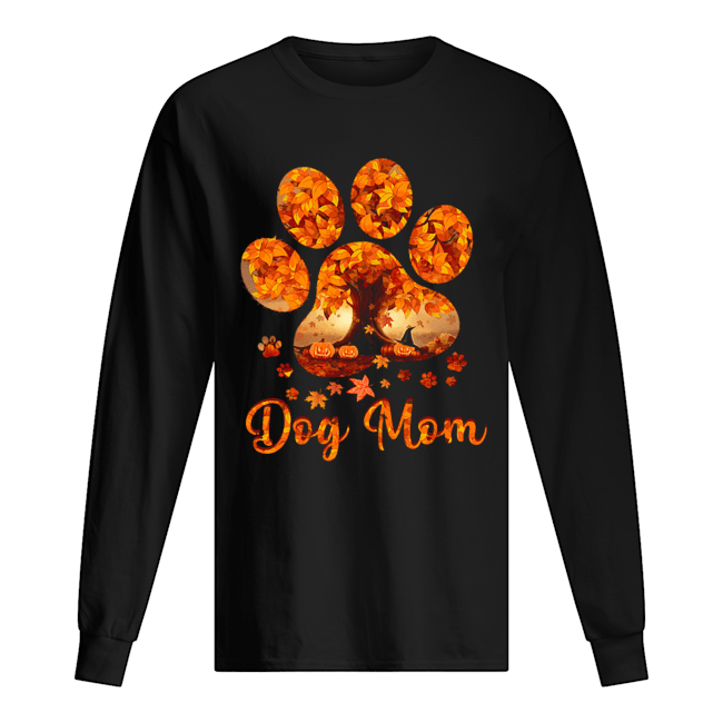 Dog Mom Autumn Leaves Halloween T-Shirt Long Sleeved T-shirt 