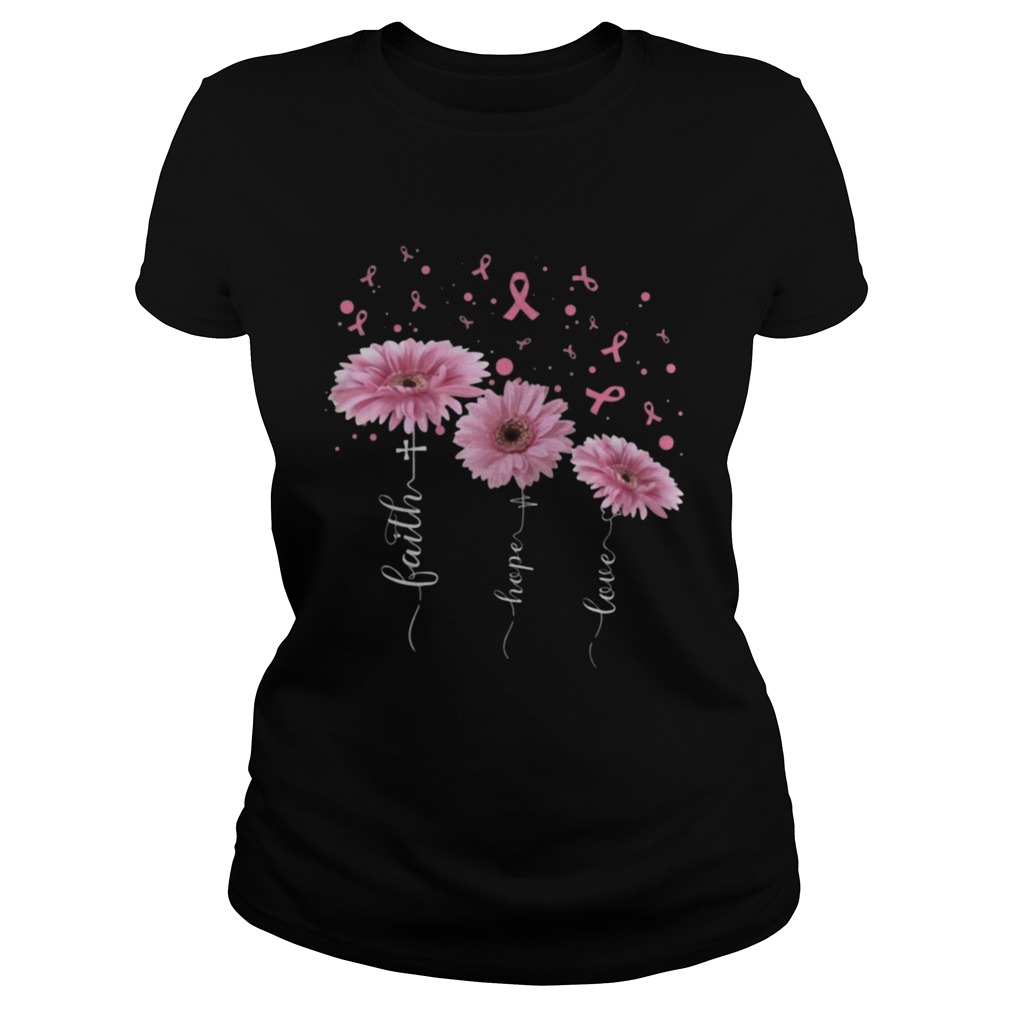 Eletees Faith Hope Love Pink Flower Breast Cancer Shirt Classic Ladies