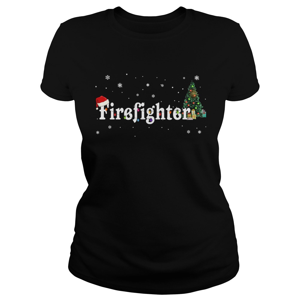 Firefighter Christmas Santa Hat Holiday TShirt Classic Ladies