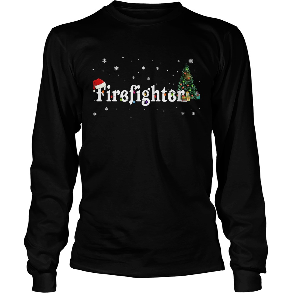 Firefighter Christmas Santa Hat Holiday TShirt LongSleeve