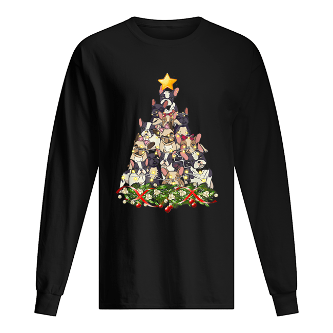 French Bulldog Dog Christmas Light Decor Christmas Tree Long Sleeved T-shirt 