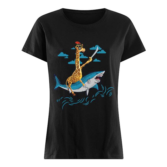 Giraffe Pirate Riding Shark Sword Cute Animal Halloween Gift T-Shirt Classic Women's T-shirt