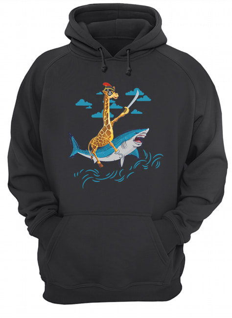 Giraffe Pirate Riding Shark Sword Cute Animal Halloween Gift T-Shirt Unisex Hoodie