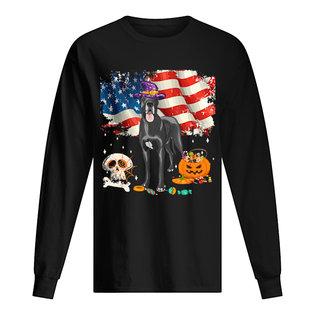 Great dane Dog Halloween Costume Gift Flag America T-Shirt Long Sleeved T-shirt 