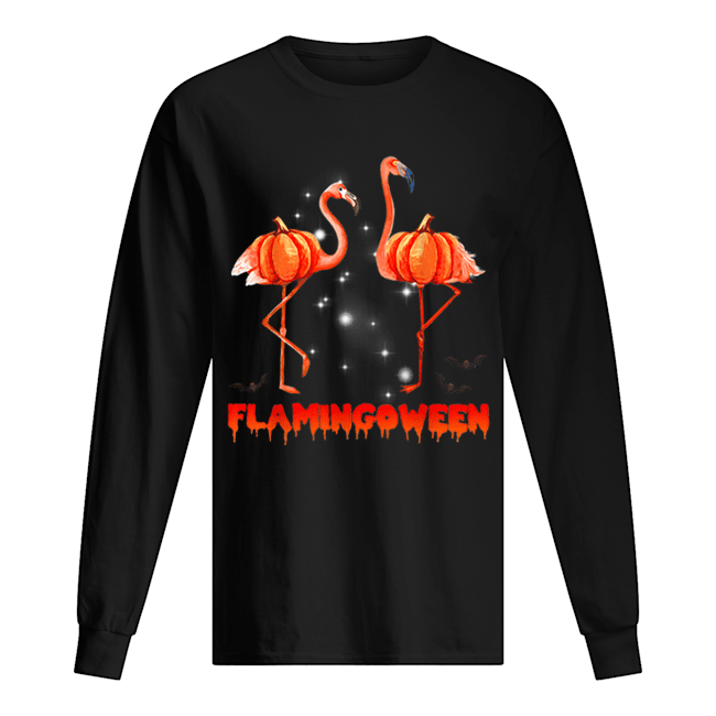 Halloween Custome Flamingo Flamingween pumpkin Long Sleeved T-shirt 