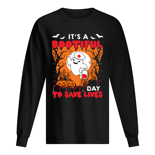 Halloween Nurse It's A Bootiful Day To Save Lives T-Shirt Long Sleeved T-shirt 