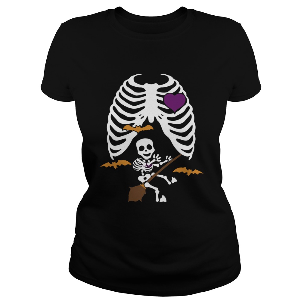 Halloween Pregnant Witch Skeleton Maternity Halloween Shirt Classic Ladies