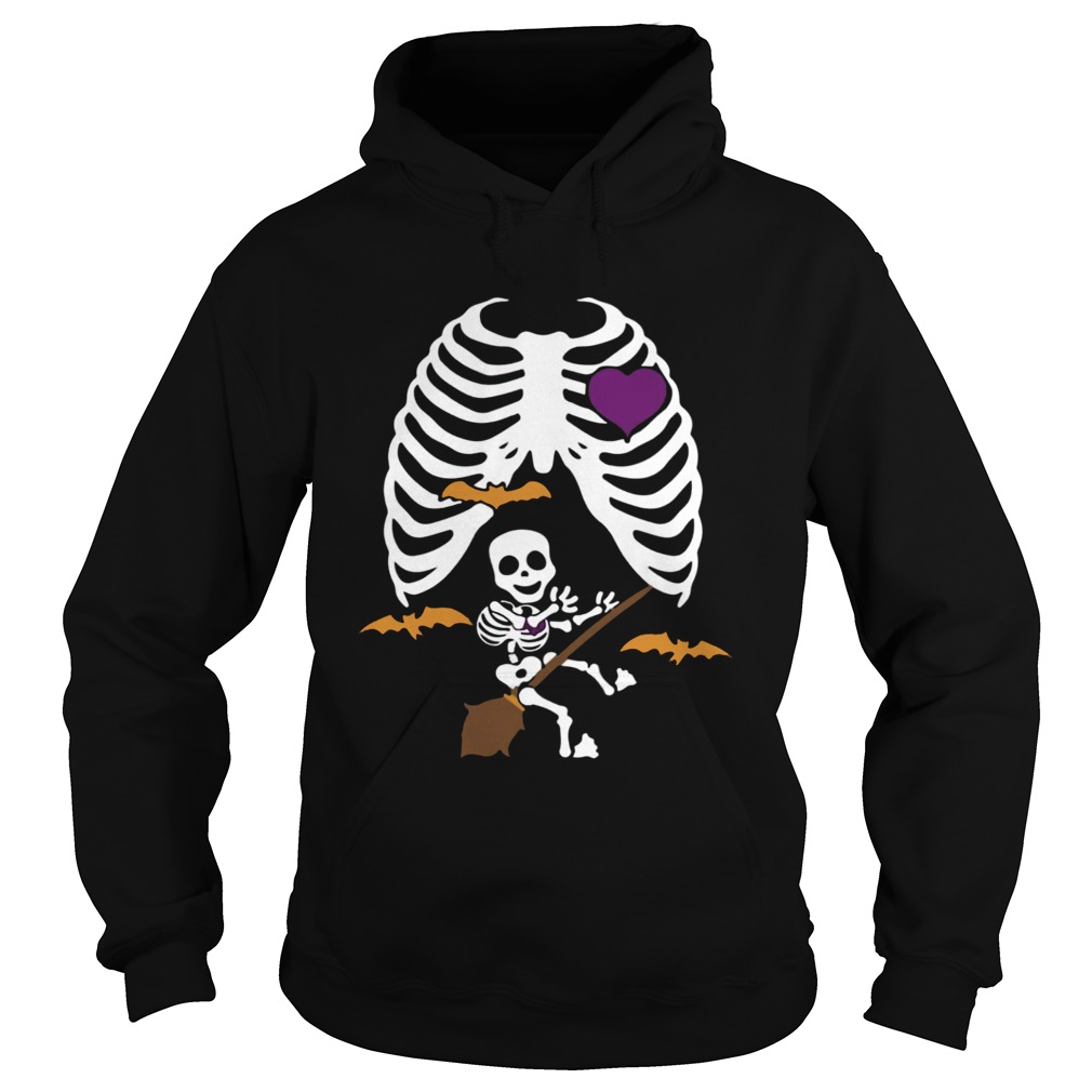 Halloween Pregnant Witch Skeleton Maternity Halloween Shirt Hoodie