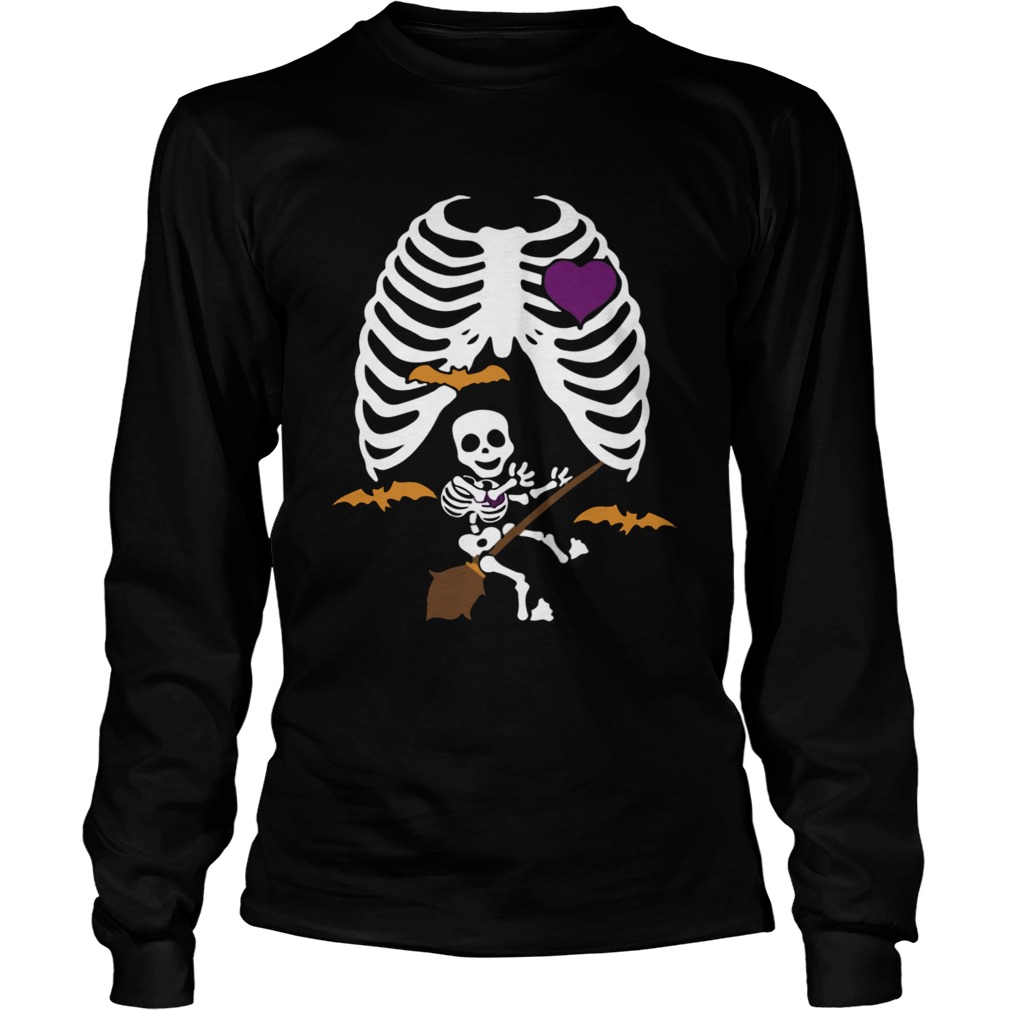 Halloween Pregnant Witch Skeleton Maternity Halloween Shirt LongSleeve